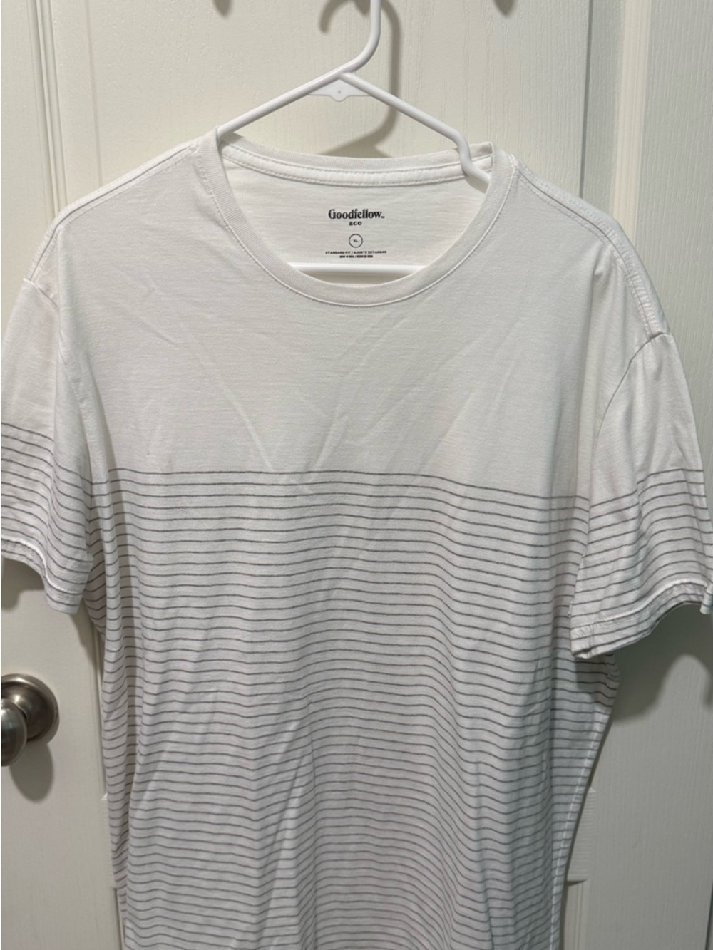 Goodfellow & Co White Crewneck Tee with Thin Gray Stripes